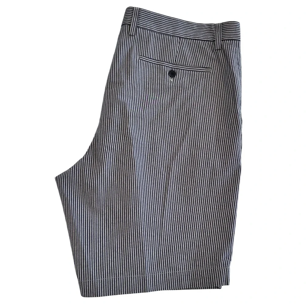 Banana Republic Aiden Chino Shorts Mens 38 Navy Blue Gray Striped Cotton‎ Casual